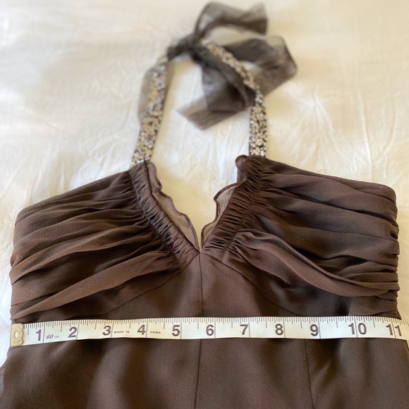 BCBG MAX AZRIA Chiffon Sequin Halter Dress, Brown - Picture 10 of 10